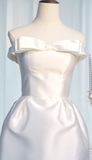 Niulatu Strapless Sheath Homecoming Dresses Satin White Short Bridal Gowns Sleeveless Birthday Dresses HZ1026