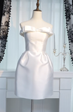 Niulatu Strapless Sheath Homecoming Dresses Satin White Short Bridal Gowns Sleeveless Birthday Dresses HZ1026