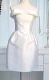Niulatu Strapless Sheath Homecoming Dresses Satin White Short Bridal Gowns Sleeveless Birthday Dresses HZ1026