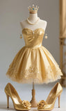 Niulatu Sweetheart A-Line Short Prom Dresses Satin Gold Homecoming Dresses HZ1026