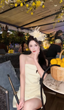 Niulatu Strapless Sheath Short Prom Dresses Satin Yellow Homecoming Dresses Sexy Birthday Dresses HZ1026