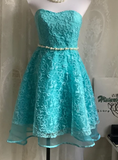 Niulatu Strapless A-Line Short Prom Dresses Lace Blue Homecoming Dresses Birthday Dresses HZ1026