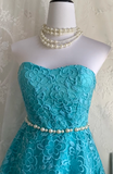 Niulatu Strapless A-Line Short Prom Dresses Lace Blue Homecoming Dresses Birthday Dresses HZ1026