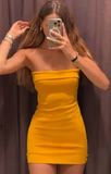 Niulatu Strapless Bodycon Short Prom Dresses Spandex Yellow Homecoming Dresses Birthday Dresses HZ1026