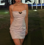 Niulatu Spaghetti Strap Sheath Short Prom Dresses Satin Silver Homecoming Dresses Birthday Dresses HZ1026