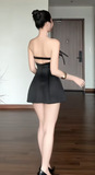 Niulatu Strapless Sheath Short Prom Dresses Satin Black Homecoming Dresses Backless Birthday Dresses HZ1026