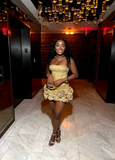 Niulatu Bodycon Short Prom Dresses Strapless Birthday Dresses Satin Gold Homecoming Dresses HZ1026