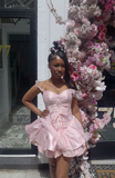 Niulatu Strap Ball Gown Lace Short Prom Dresses Pink Birthday Dresses Sweet Homecoming Dresses HZ1026