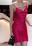 Niulatu Spaghetti Strap Sheath Short Prom Dresses Satin Sleeveless Birthday Dresses Hot Pink Homecoming Dresses HZ1026