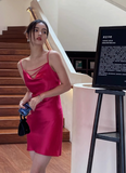 Niulatu Spaghetti Strap Sheath Short Prom Dresses Satin Sleeveless Birthday Dresses Hot Pink Homecoming Dresses HZ1026
