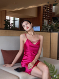 Niulatu Spaghetti Strap Sheath Short Prom Dresses Satin Sleeveless Birthday Dresses Hot Pink Homecoming Dresses HZ1026