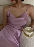 Niulatu Spaghetti Strap Sheath Short Prom Dresses Purple Birthday Dresses Satin Sleeveless Homecoming Dresses HZ1026