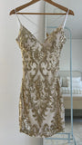 Niulatu Spaghetti Strap Sheath Short Prom Dresses Sequined Backless Birthday Dresses Gold Sleeveless Homecoming Dresses HZ1026
