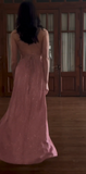 Niulatu Spaghetti Strap A-Line Long Prom Dresses with Slits Open Back Dusty Pink Formal Dresses HZ1026