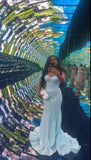 Niulatu Strapless Mermaid Long Prom Dresses Tulle Light Blue Evening Gowns HZ1026