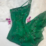 Niulatu One Shoulder Sheath Formal Dresses Chiffon Beaded Green Prom Dresses Elegant Evening Gowns HZ1026