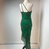 Niulatu One Shoulder Sheath Formal Dresses Chiffon Beaded Green Prom Dresses Elegant Evening Gowns HZ1026