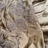 Niulatu Halter Gold Formal Dresses Satin Applique Prom Dresses Elegant Sheath Evening Gowns HZ1026