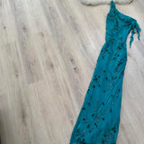 Niulatu One Shoulder Turquoise Long Formal Dresses Chiffon Beaded Prom Dresses Elegant Sheath Evening Gowns HZ1026