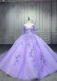 Niulatu Ball Gown Jewel Tulle Long Prom Dresses Applique Beading Purple Quinceanera Dresses Sweet 16 Dresses HZ1026