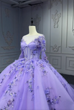 Niulatu Ball Gown Jewel Tulle Long Prom Dresses Applique Beading Purple Quinceanera Dresses Sweet 16 Dresses HZ1026