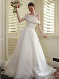 Niulatu Off-the-shoulder A-Line Wedding Dresses Chiffon White Bridal Gowns Simple Bridal Dresses HZ1026