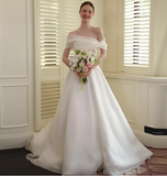 Niulatu Off-the-shoulder A-Line Wedding Dresses Chiffon White Bridal Gowns Simple Bridal Dresses HZ1026