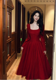 Niulatu A-Line Formal Dresses Burgundy Birthday Dresses Long Sleeves Guest Dresses HZ1026