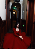 Niulatu A-Line Formal Dresses Burgundy Birthday Dresses Long Sleeves Guest Dresses HZ1026