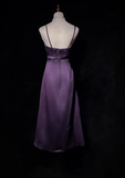 Niulatu Sheath Dark Purple Formal Dresses Spaghetti Straps Guest Dresses Satin Short Prom Dresses HZ1026