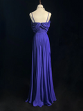 Niulatu Sheath Royal Blue Formal Dresses Spaghetti Straps Guest Dresses Chiffon Long Prom Dresses HZ1026