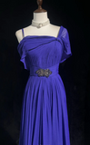 Niulatu Sheath Royal Blue Formal Dresses Spaghetti Straps Guest Dresses Chiffon Long Prom Dresses HZ1026