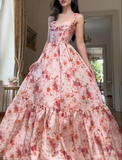 Niulatu Spaghetti Strap A-Line Wedding Guest Dresses Satin Floral Formal Dresses HZ1026