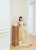 Niulatu Strapless A-Line Long Prom Dresses Satin Butter Yellow Long Formal Dresses, Cute Birthday Dresses HZ1026