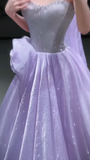 Niulatu Strapless A-Line Long Prom Dresses Tulle Purple Sweet 16 Dresses HZ1026