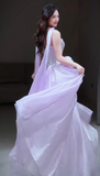 Niulatu Strapless A-Line Long Prom Dresses Tulle Purple Sweet 16 Dresses HZ1026