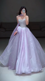 Niulatu Strapless A-Line Long Prom Dresses Tulle Purple Sweet 16 Dresses HZ1026