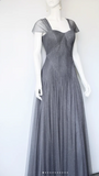 Niulatu Sweetheart Neck Sheath Long Prom Dresses Tulle Dark Gray Evening Gowns HZ1026