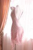 Niulatu V-neck Sheath Short Prom Dresses Chiffon Beaded Homecoming Dresses Dusty Pink Birthday Dresses HZ1026