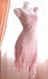 Niulatu V-neck Sheath Short Prom Dresses Chiffon Beaded Homecoming Dresses Dusty Pink Birthday Dresses HZ1026