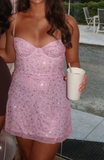 Niulatu Spaghetti Straps Sheath Short Sheath Prom Dresses Pink Birthday Dresses Tulle Rhinestone Sparkly Homecoming Dresses HZ1026