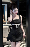 Niulatu Square Neck A-Line Short Prom Dresses Black Birthday Dresses Sequin Homecoming Dresses HZ1026