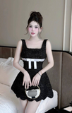 Niulatu Square Neck A-Line Short Prom Dresses Black Birthday Dresses Sequin Homecoming Dresses HZ1026