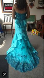 Niulatu Strapless Mermaid Long Prom Dresses Satin Blue Evening Gowns HZ1026