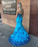 Niulatu Strapless Mermaid Long Prom Dresses Satin Blue Evening Gowns HZ1026