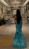 Niulatu Strapless Mermaid Long Prom Dresses Satin Blue Evening Gowns HZ1026