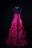 Niulatu Spaghetti Strap A-Line Long Prom Dresses Taffeta Fuchsia Quinceanera Dresses Sweet 16 Dresses HZ1026