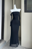 Niulatu Off-the-shoulder Bodycon Long Prom Dresses Chiffon Black Formal Dresses HZ1026