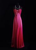 Niulatu Spaghetti Strap Sheath Long Prom Dresses Satin Hot Pink Long Formal Dresses HZ1026
