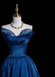 Niulatu Strapless A-Line Long Prom Dresses Polka Dot Tulle Blue Birthday Dresses HZ1026